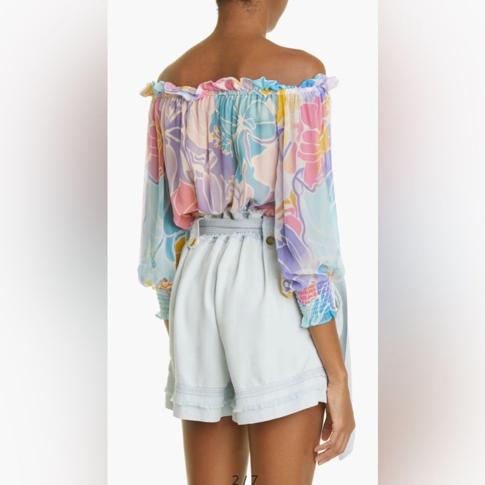 Ramy Brook Addison Floral Off the Shoulder 100% Silk Top Size Small NWT - Picture 3 of 16